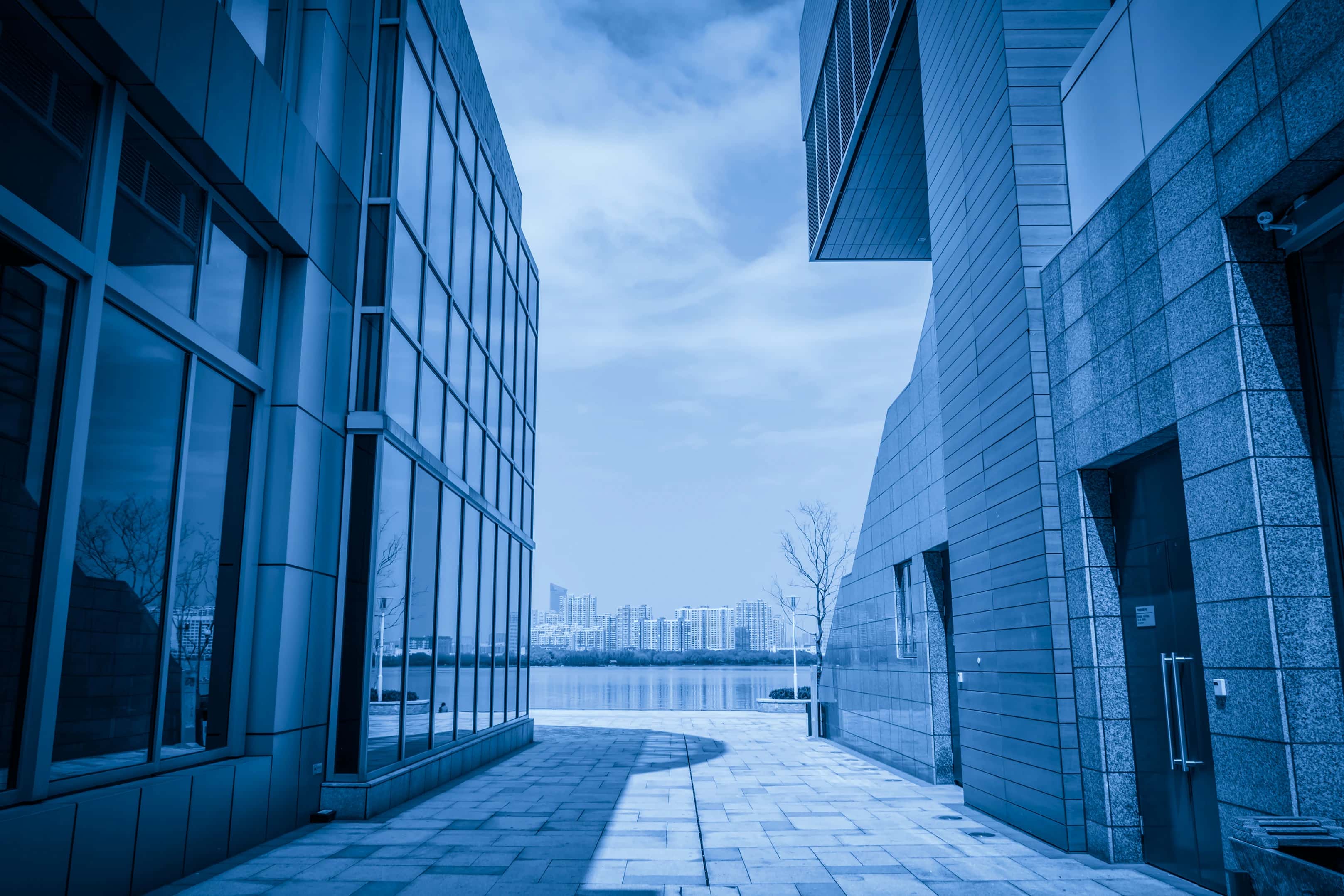 Street with glass buildings